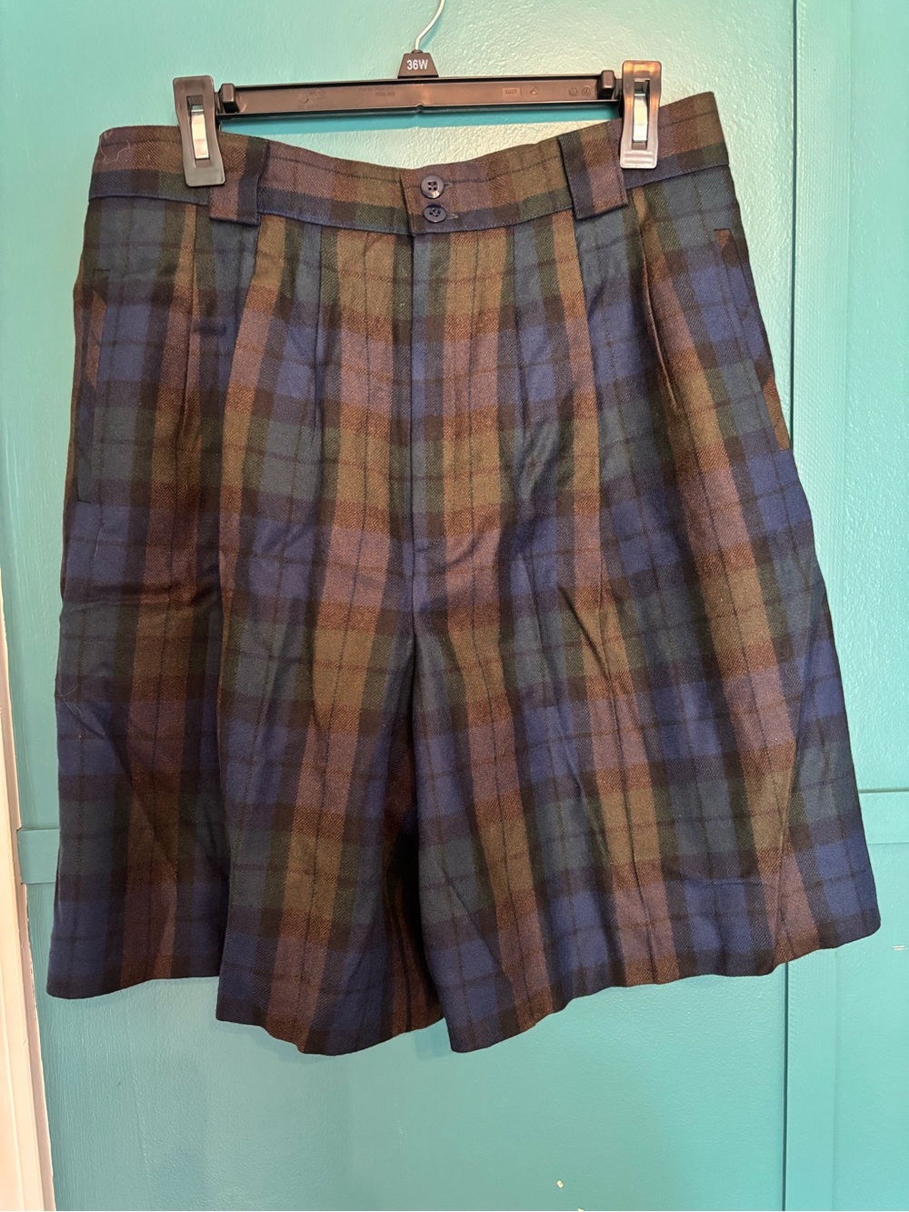 Giorgio Sant angelo Women’s Shorts Blue/Brown Plaid 100% Wool Lined Size 16 Golf